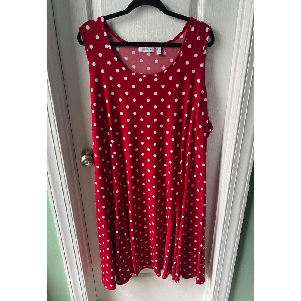 Susan Graver Womens‎ Dress Red White Polka Dot Sleeveless Stretchy Size 3X